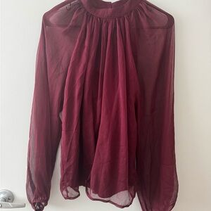 Lulus Burgundy Long-Sleeve Blouse Sheer Sleeves